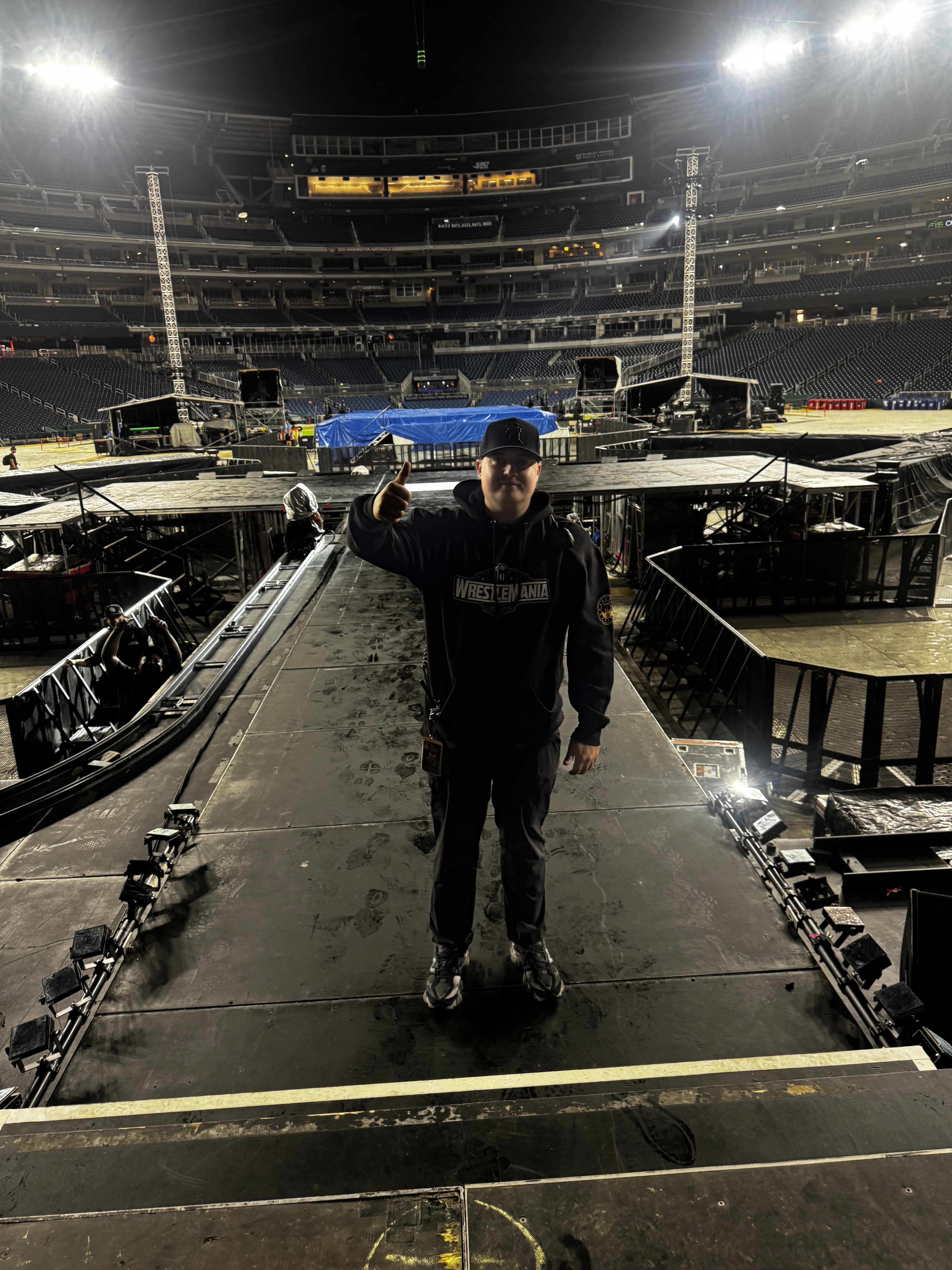 James Hayward on stage during set-up