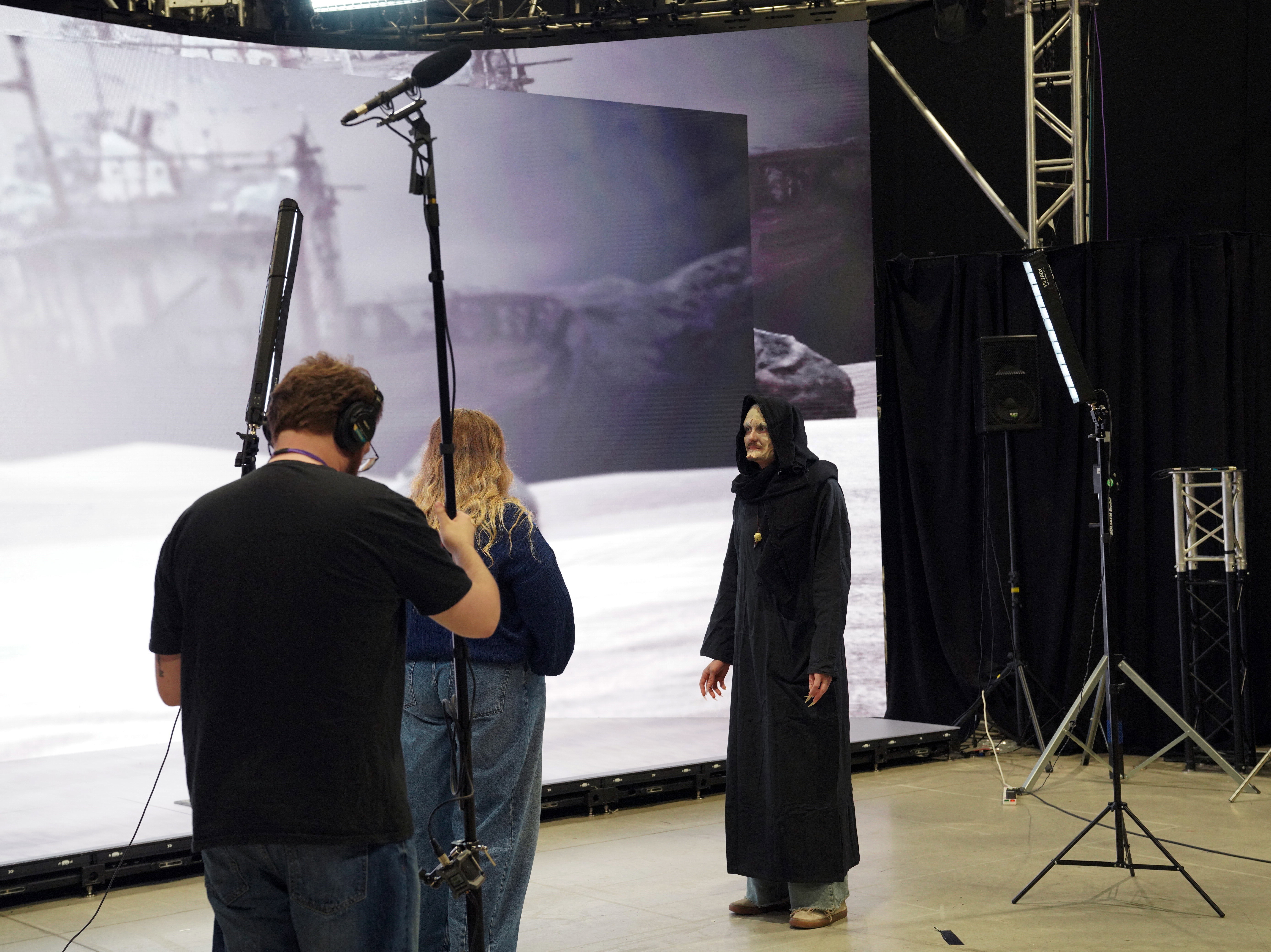 Filming in the virtual production studio